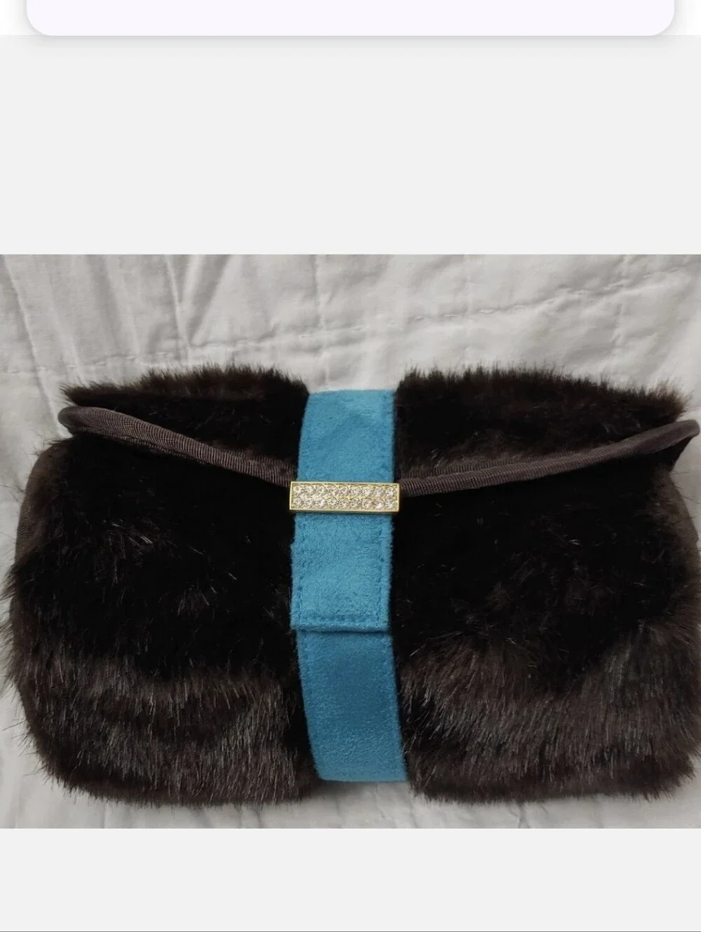 Exclusive Stephanie Johnson Brown Faux Mink Fur Jewelry/Makeup Clutch Travel Bag